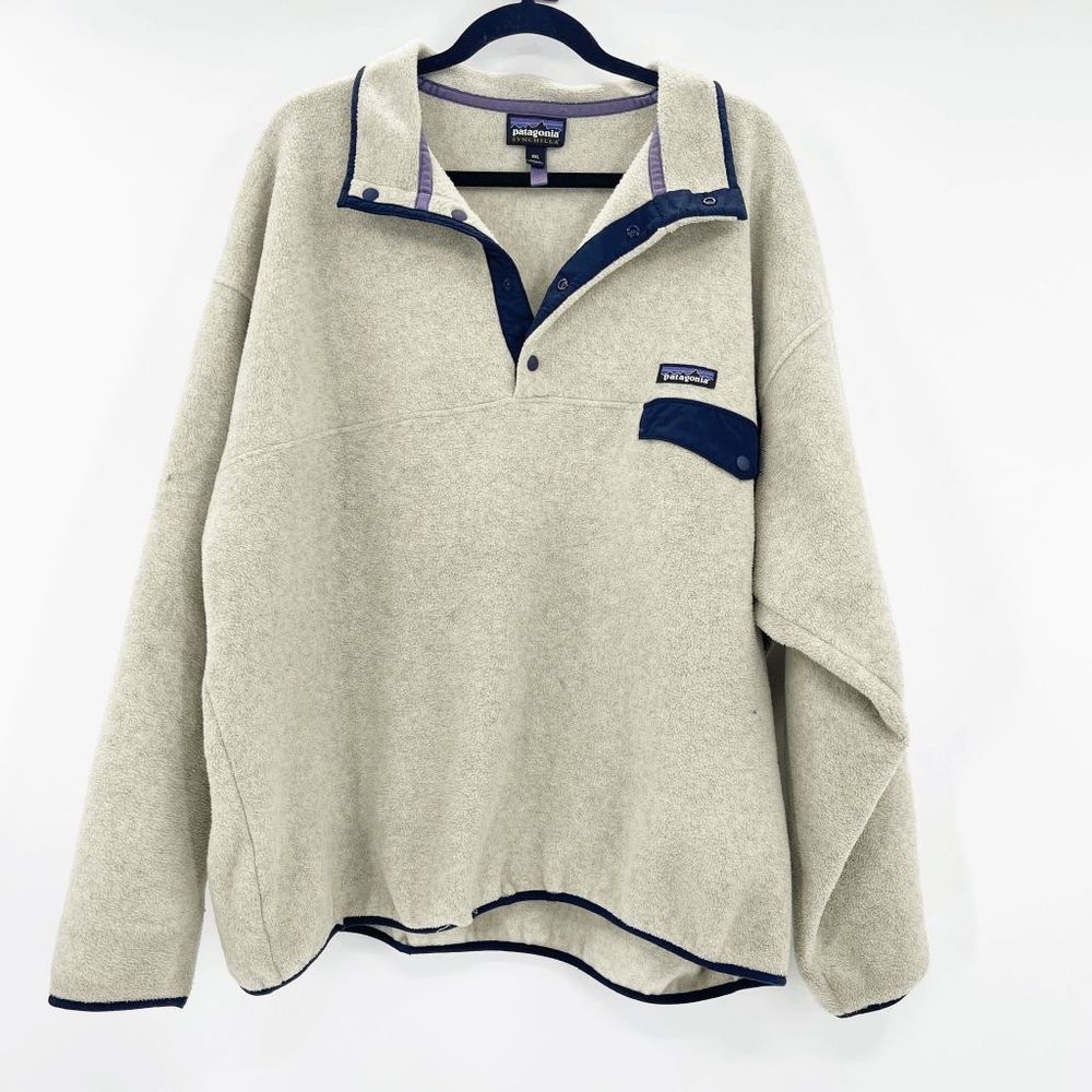 Patagonia Fleece Jacket Men's Size XXL Cream Henley Long Sleeve